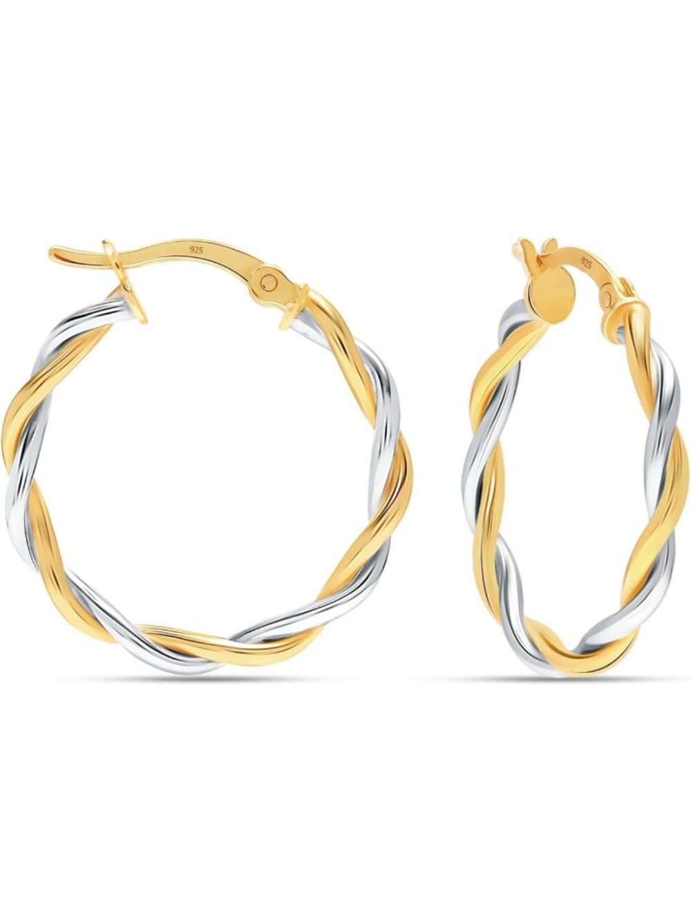 Stylish 925 Sterling Silver Two-Tone Hoop Earrings for Women - Lightweight